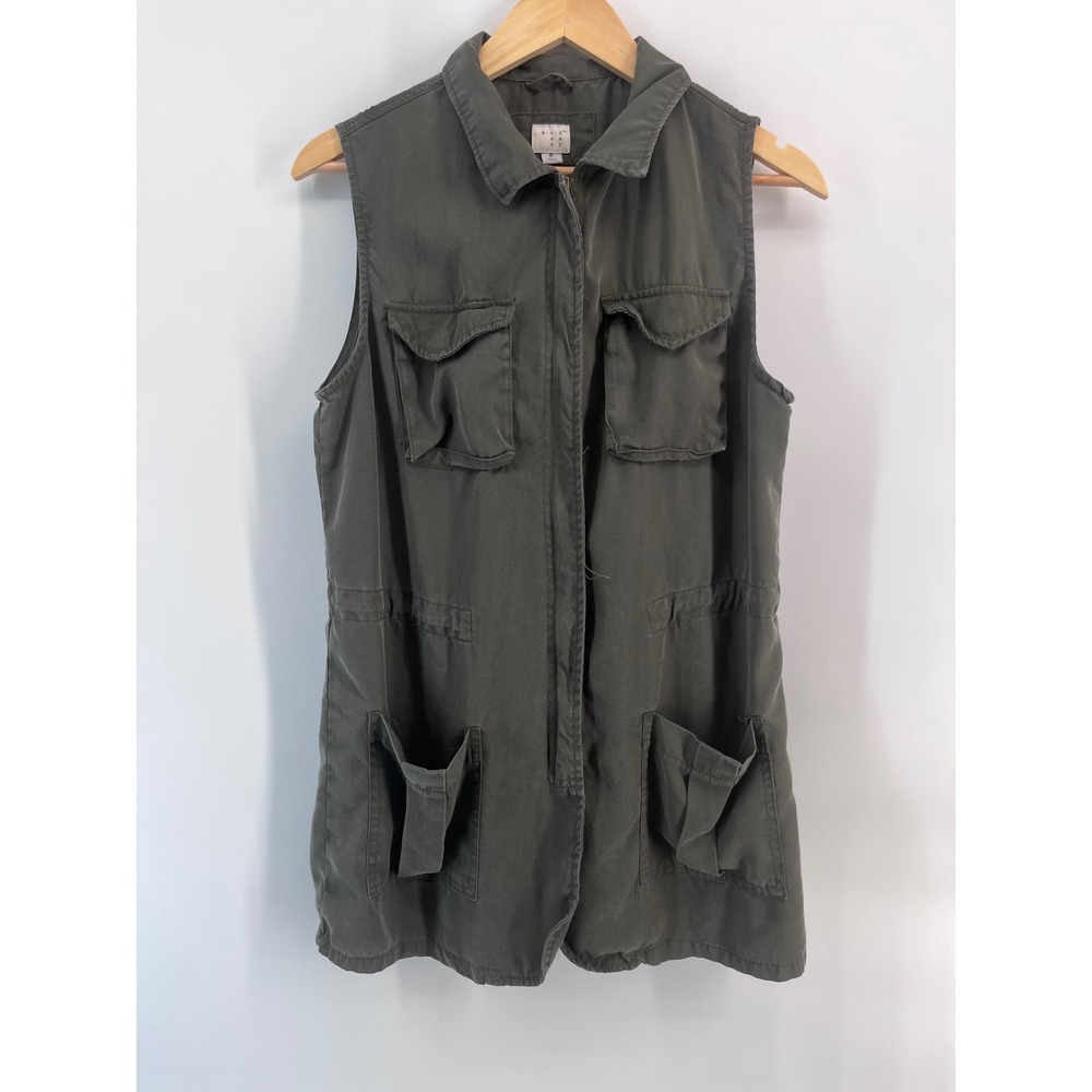 Womens Olive Green Utility Field Vest Jacket Cargo Pockets Size M Military